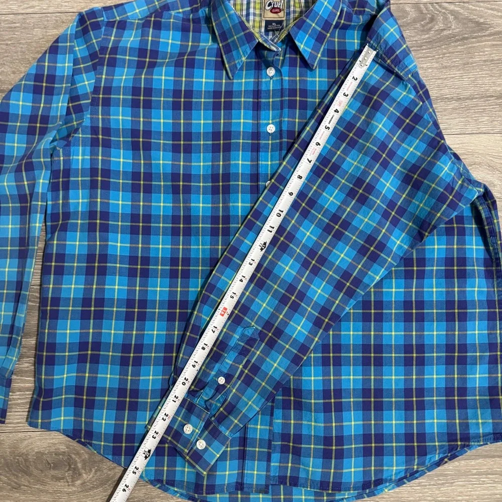 Cruel Girl Womens XL Blue Yellow Plaid‎ Western Button Down Cotton Shirt Logo